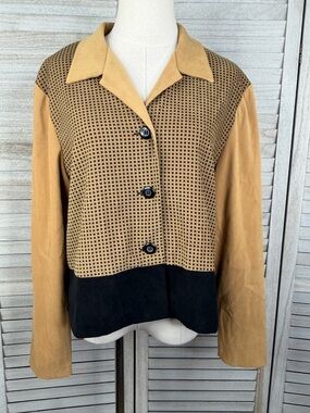 SHERI MARTIN Women's Vintage 90's Cropped Blazer Jacket Tan/Black-12